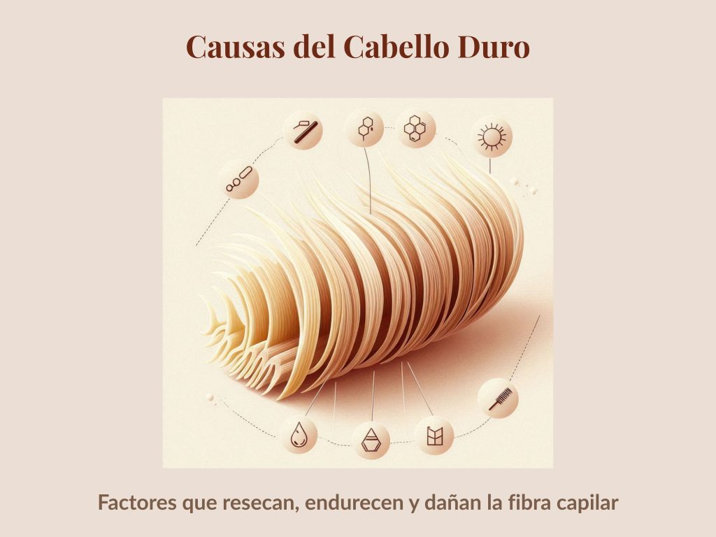 Ilustración de las causas del cabello duro con hebra capilar dañada